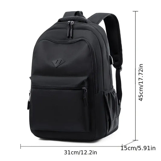Black Nylon Backpack with Laptop and Tablet Compartments, Adjustable Straps, Mesh Side Pockets - Ideal for School, Travel, Outdoor Sports