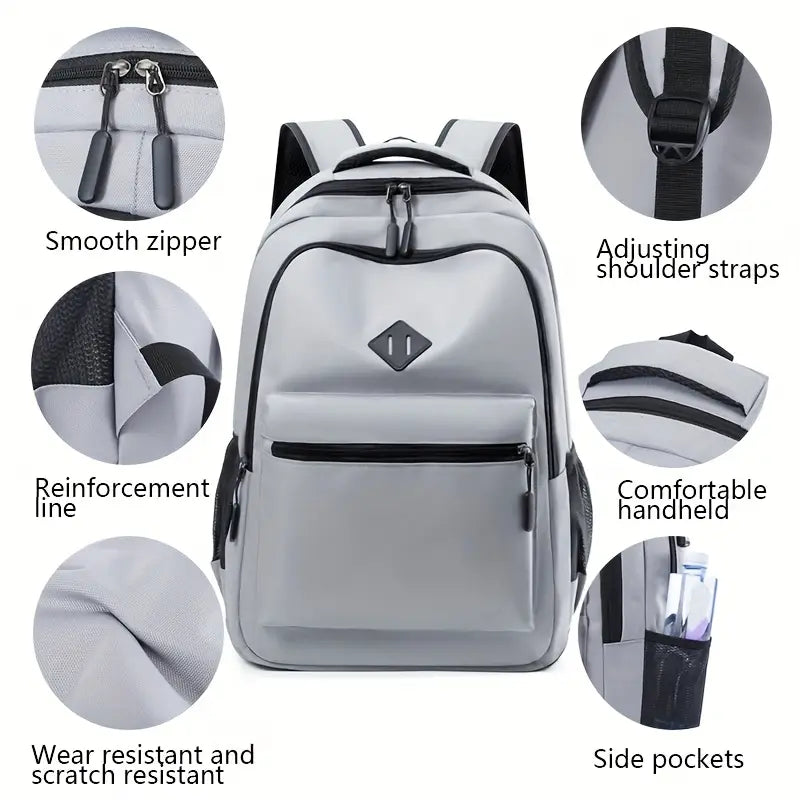 Black Nylon Backpack with Laptop and Tablet Compartments, Adjustable Straps, Mesh Side Pockets - Ideal for School, Travel, Outdoor Sports