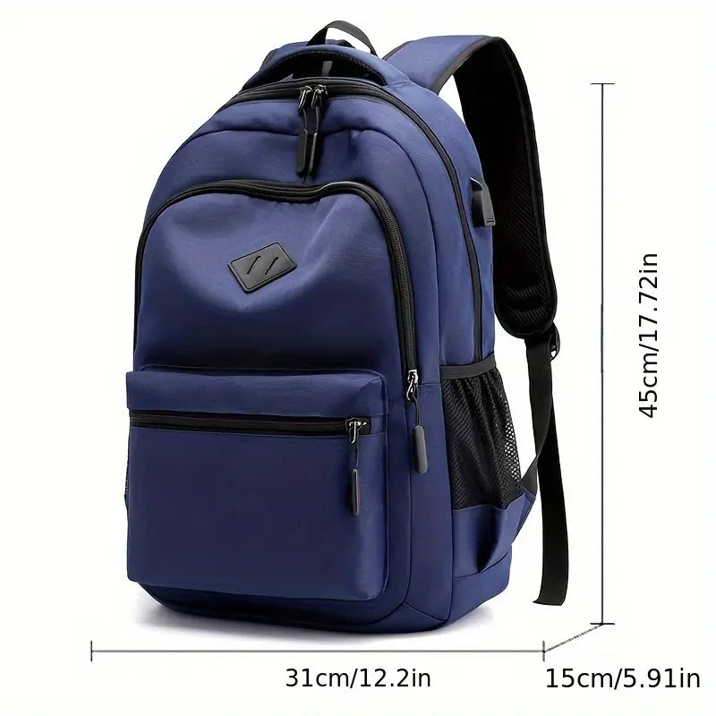 Black Nylon Backpack with Laptop and Tablet Compartments, Adjustable Straps, Mesh Side Pockets - Ideal for School, Travel, Outdoor Sports